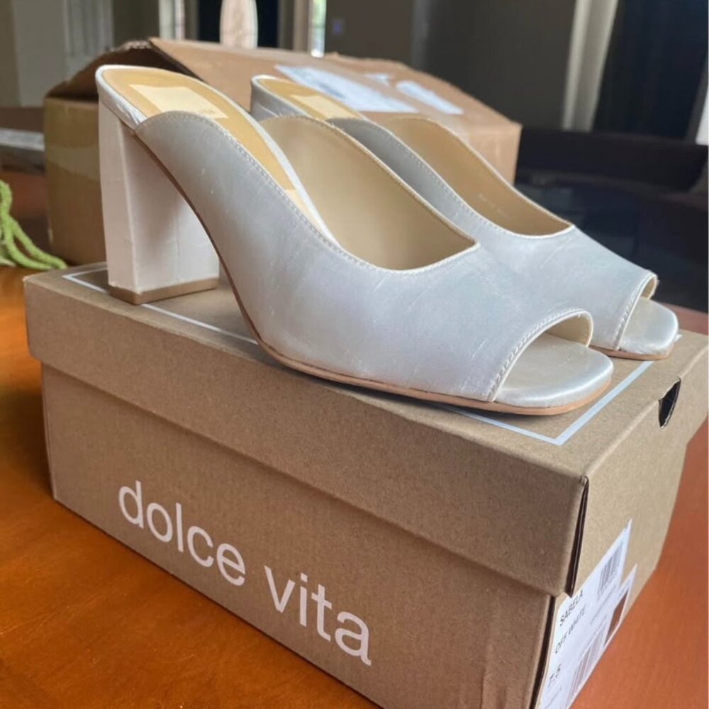 Dolce Vita Sabela White Satin Heels